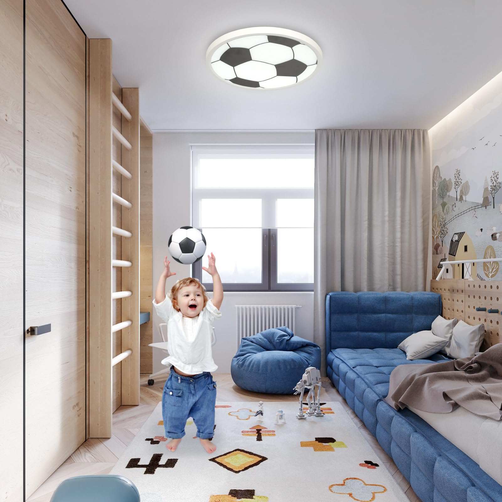 EASY EAGLE LED Deckenleuchte 40CM, 48W Deckenlampe LED Fußball 3000K/4000K/6500K, Rund Lamp Deckenlampen Flach für Kinderzimmer,Jugendzimme, Küchen, Badezimmer, Schlafzimmer, Flur, Keller