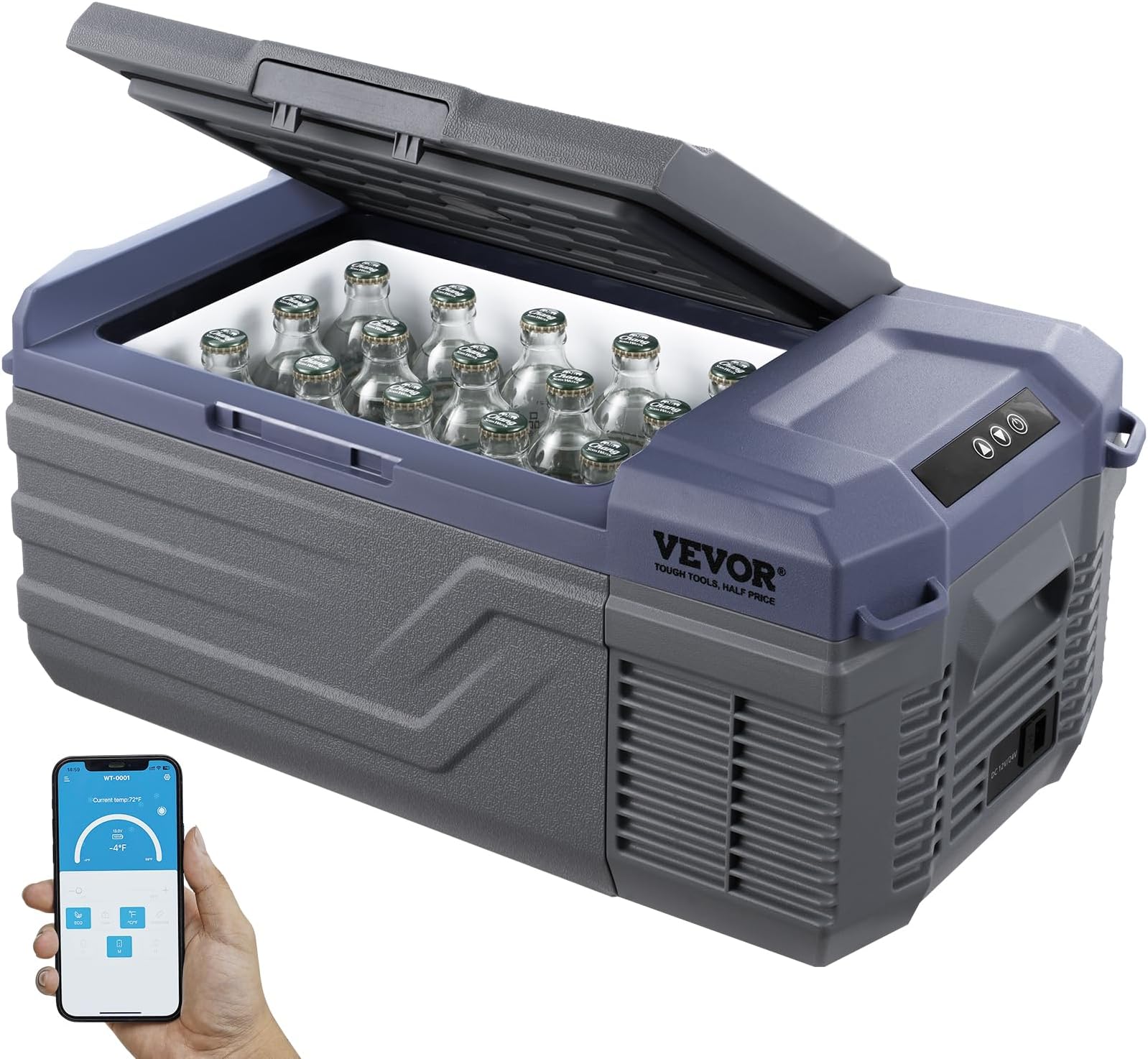 12 Volt Car Refrigerator Fridge, 15 L Single Zone Portable Freezer, -4℉-68℉ Adjustable Range, 12/24V DC and 100-240V AC Compressor Cooler for Outdoor, Camping, RV, Grey