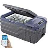 12 Volt Car Refrigerator Fridge, 15 L Single Zone Portable Freezer, -4℉-68℉ Adjustable Range, 12/24V DC and 100-240V AC Compressor Cooler for Outdoor, Camping, RV, Grey