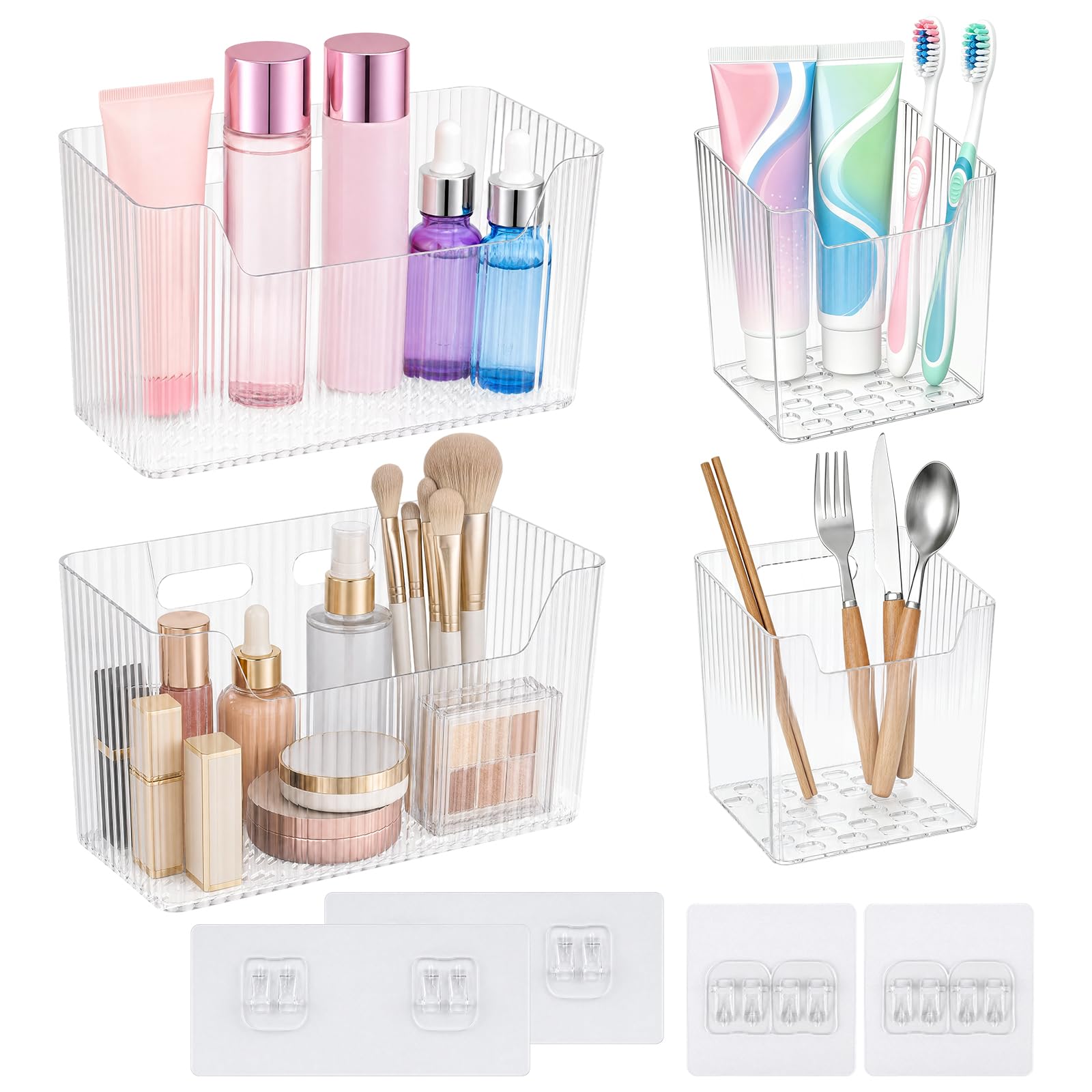 Cabinet Door Storage Box, 4PCS, Self-Adhesive, Clear, with Drainage Holes