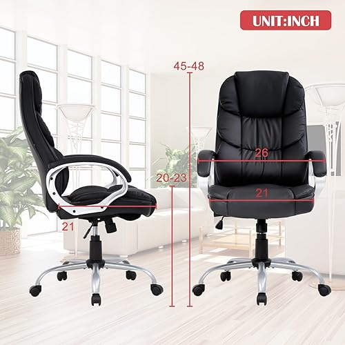 Miniatura 2 de Silla de oficina ejecutiva de piel sintética con soporte lumbar, moderna silla de escritorio ergonómica ajustable con respaldo alto para oficina en