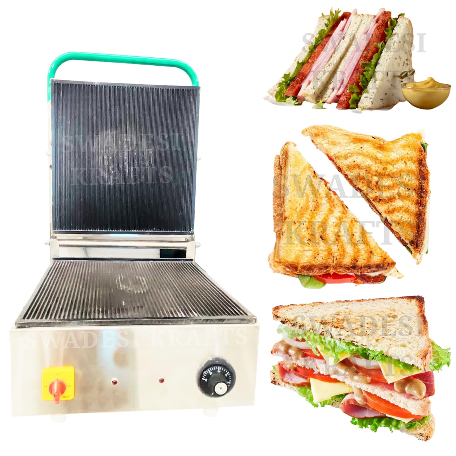 SWADESI KRAFTS Stainless Steel 202 Sandwich Griller Jumbo 1100-Watt 2 Heater| Jumbo Sandwich Grill Maker 16”X15” Inch 4pcs Sandwich | Size 20”X17”X11” Inch (LXWXH)-picture-34