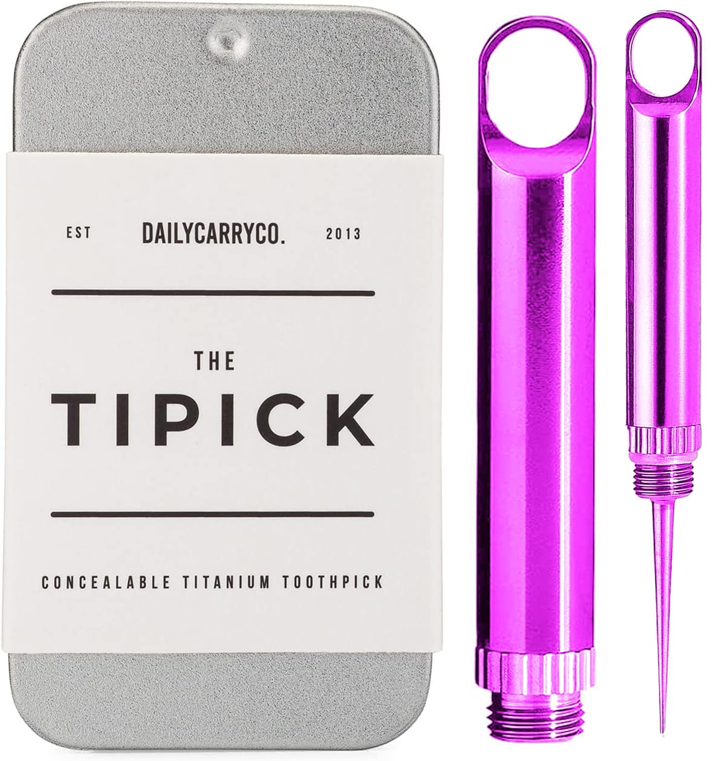 DAILYCARRYCO. TiPick Titanium Toothpick - Portable Metal Travel &amp; Reusable EDC Micro Toothpick - Compact &amp; Convenient - Carry On-The-Go - Titanium Construction, Magenta