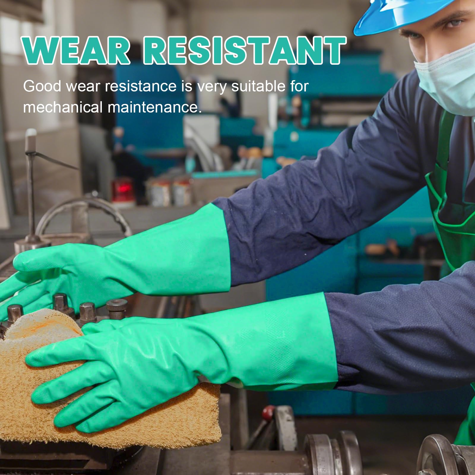 20 paia di guanti in nitrile, resistenti agli agenti chimici, riutilizzabili, resistenti, resistenti agli acidi, agli alcali e all'olio, senza lattice, per uso industriale e pulizia della casa