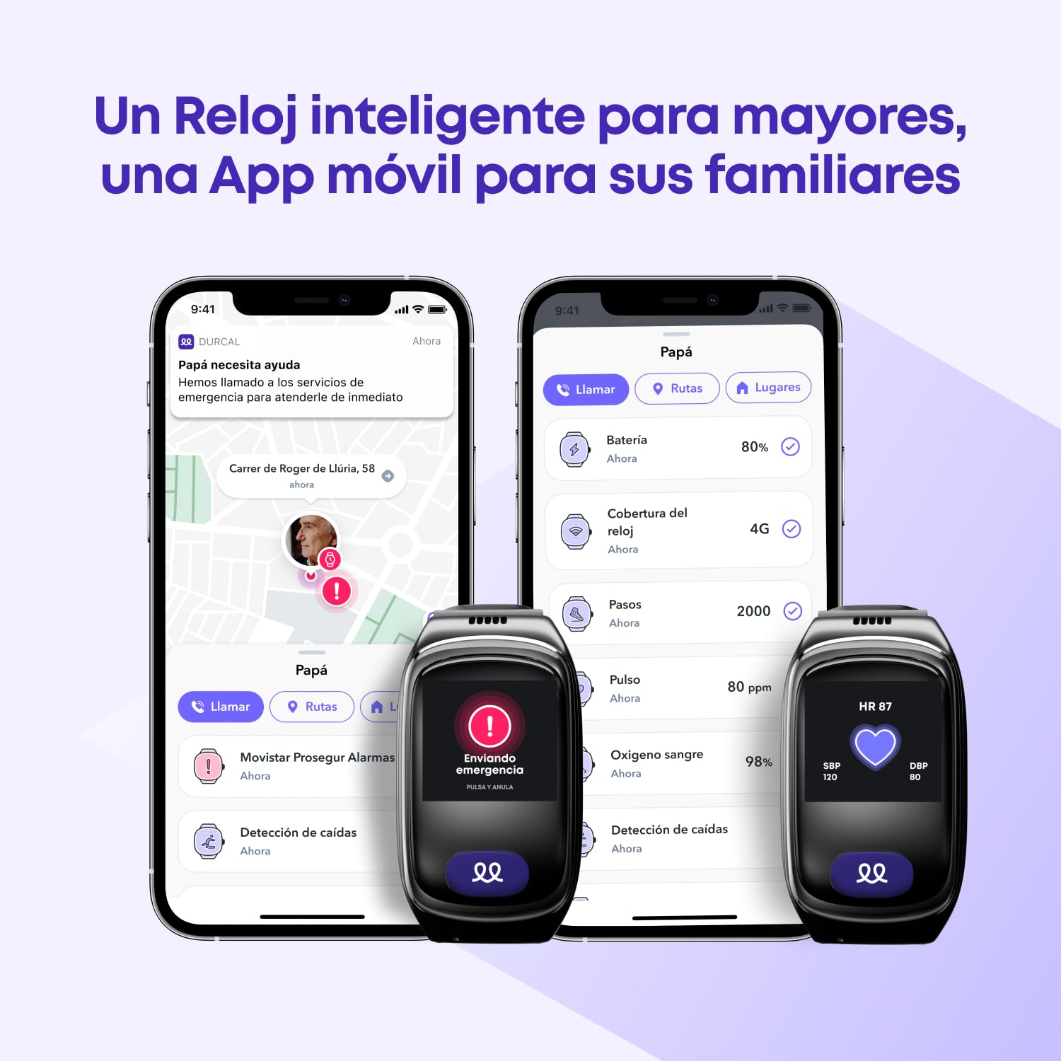 Durcal Reloj de Teleasistencia botón de Llamada SOS Conectado 24h a la Central de Emergencias
