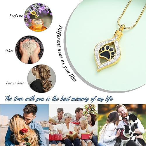 Miniatura 4 de Joyería de cremación para cenizas, collar de urna de corazón con pata de perro o gato, joyería conmemorativa de urna de acero inoxidable para regalo