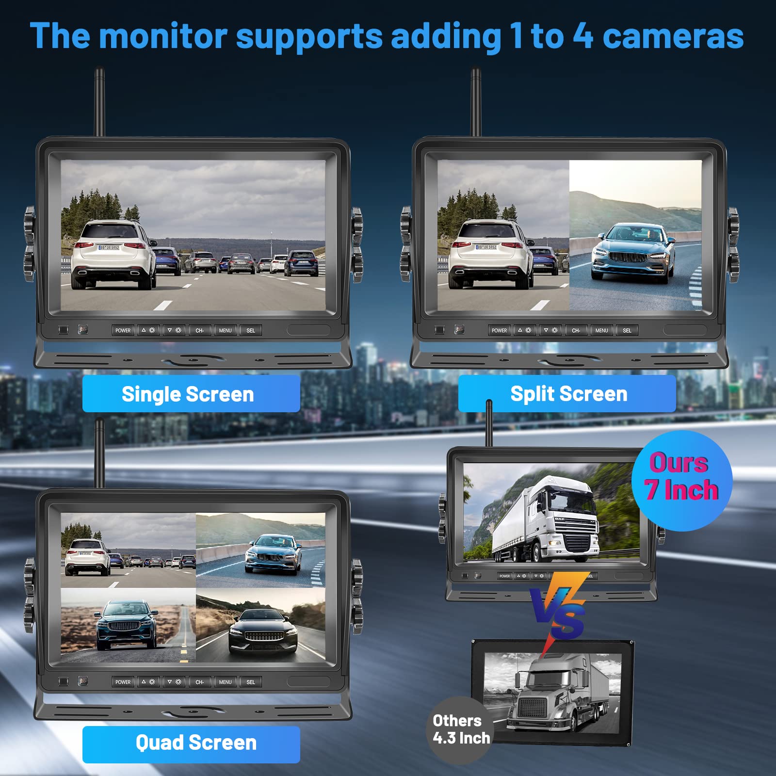 Hikity Kit Digitale Retrocamera Auto Wireless con Registrazione Video, Scermo IPS Monitor da 7" Impermeabile IP66 Visione Notturna IR Telecamera Retromarcia per Auto Camper Camion RV Roulotte Bus