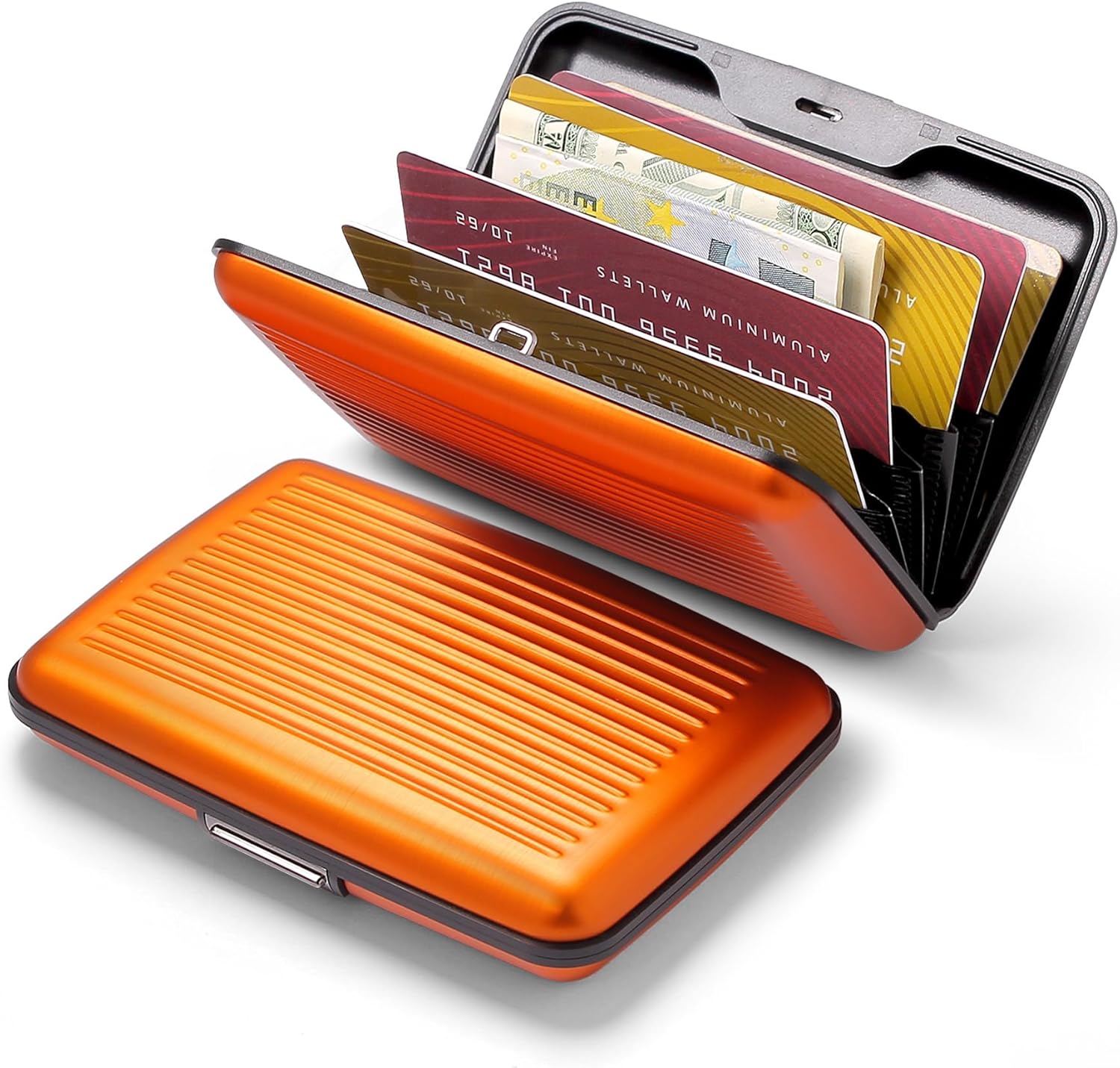 ÖGON -DESIGNS- Aluminum card holder with metal lock, RFID protection against fraud and demagnetization, compact wallet, Smart Case STOCKHOLM model (Aluminum Orange) - Image 2