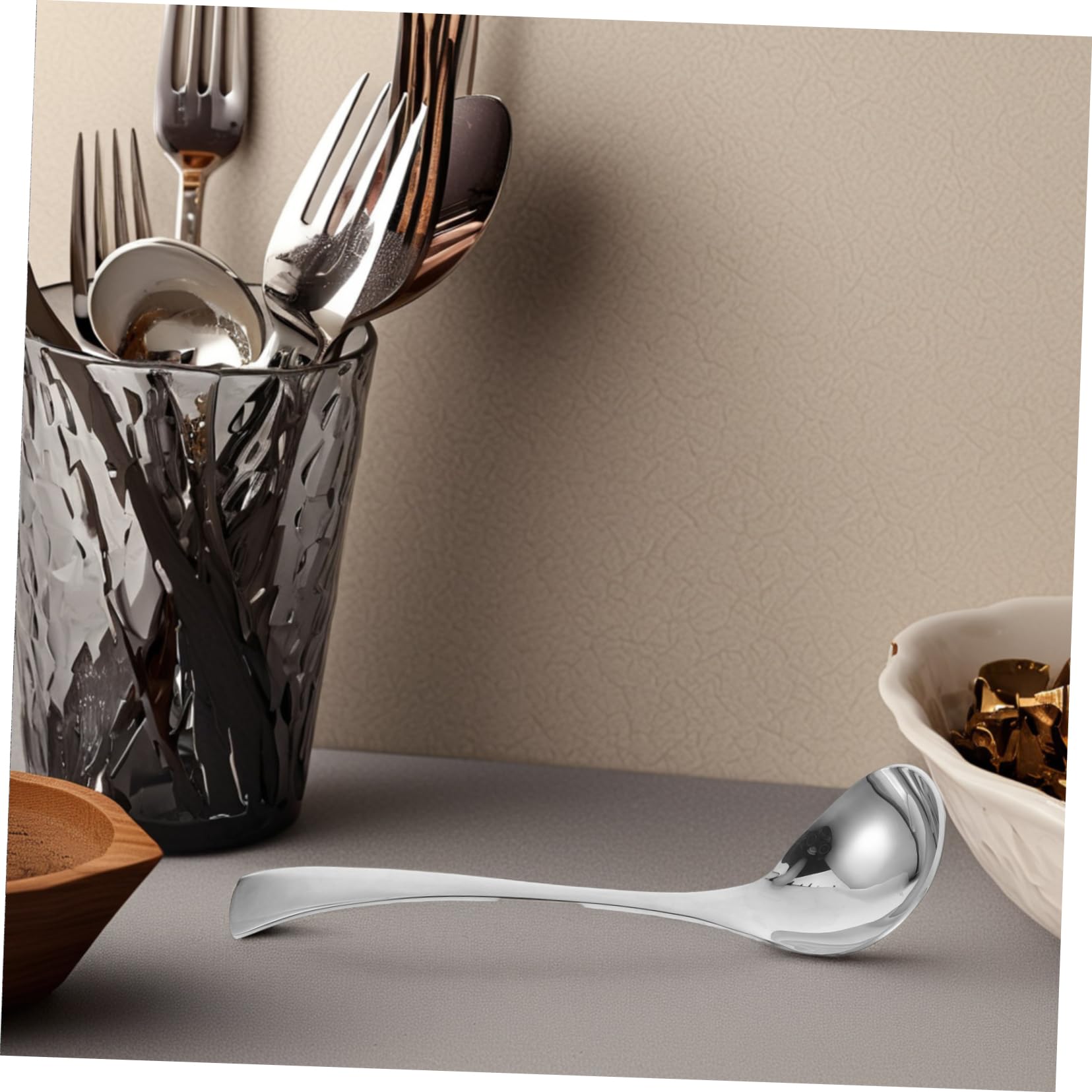 Cabilock 2piezas Cuchara Sopera de Acero Inoxidable Pequeña para Salsas y Sopas para Usar Mesa y Cocina Mango Cucharones