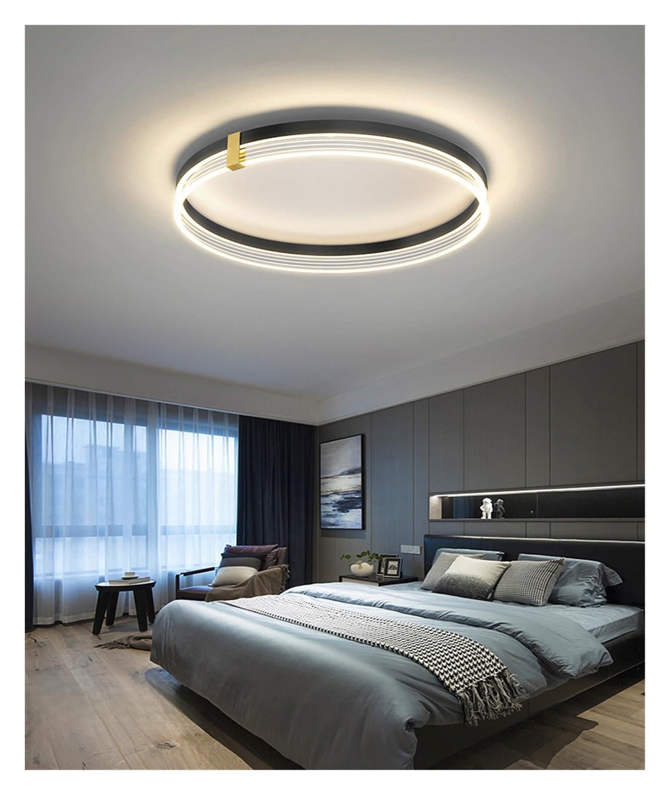 SYAXVOM Chandelier Living Room Ceiling lamp Creative Ring Hall LED Lamps Nordic Study Lights Master Bedroom(Black 40cm,Warm)