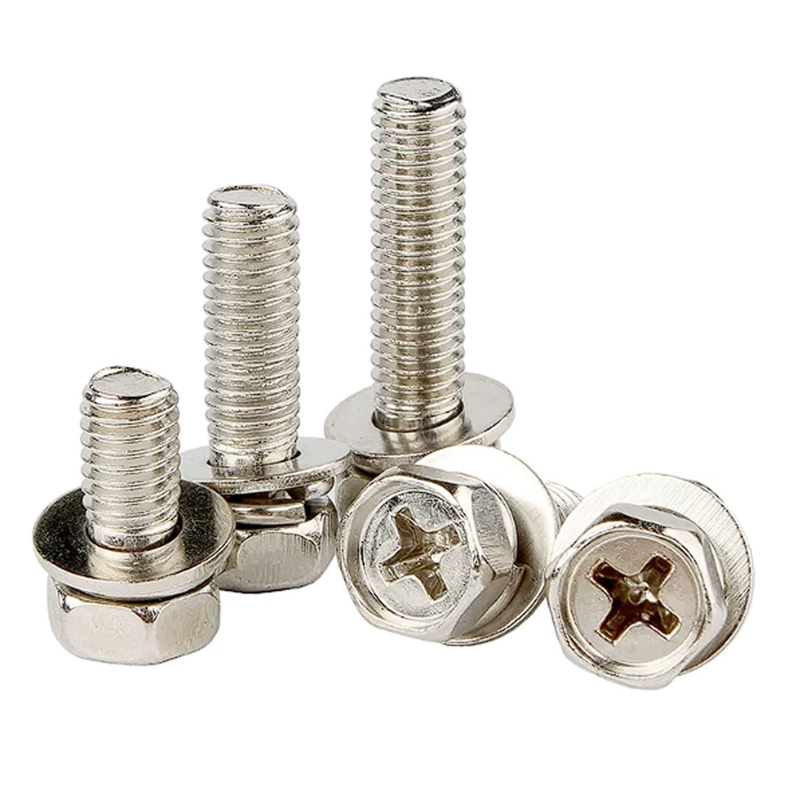Pernos combinados de tres piezas con cabeza hexagonal cruzada M6 niquelados, 200 tornillos hexagonales cruzados premontados(M6*14 * 12 [200 pieces])