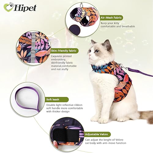 Miniatura 2 de Arnés y correa para caminar, a prueba de escapes, tela de malla de aire, chaleco para caminar al aire libre con tiras reflectantes para gatos lindos