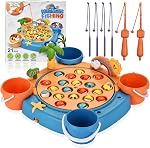 Magnetic Fishing Game Set - Fish Toys with 21 Fish and 6 Poles, Rotating Board and On-Off Music Switch - Fun Fishing Board Games for Kids and Toddlers Age 3 4 5 6 7 8 and Up (Blue)