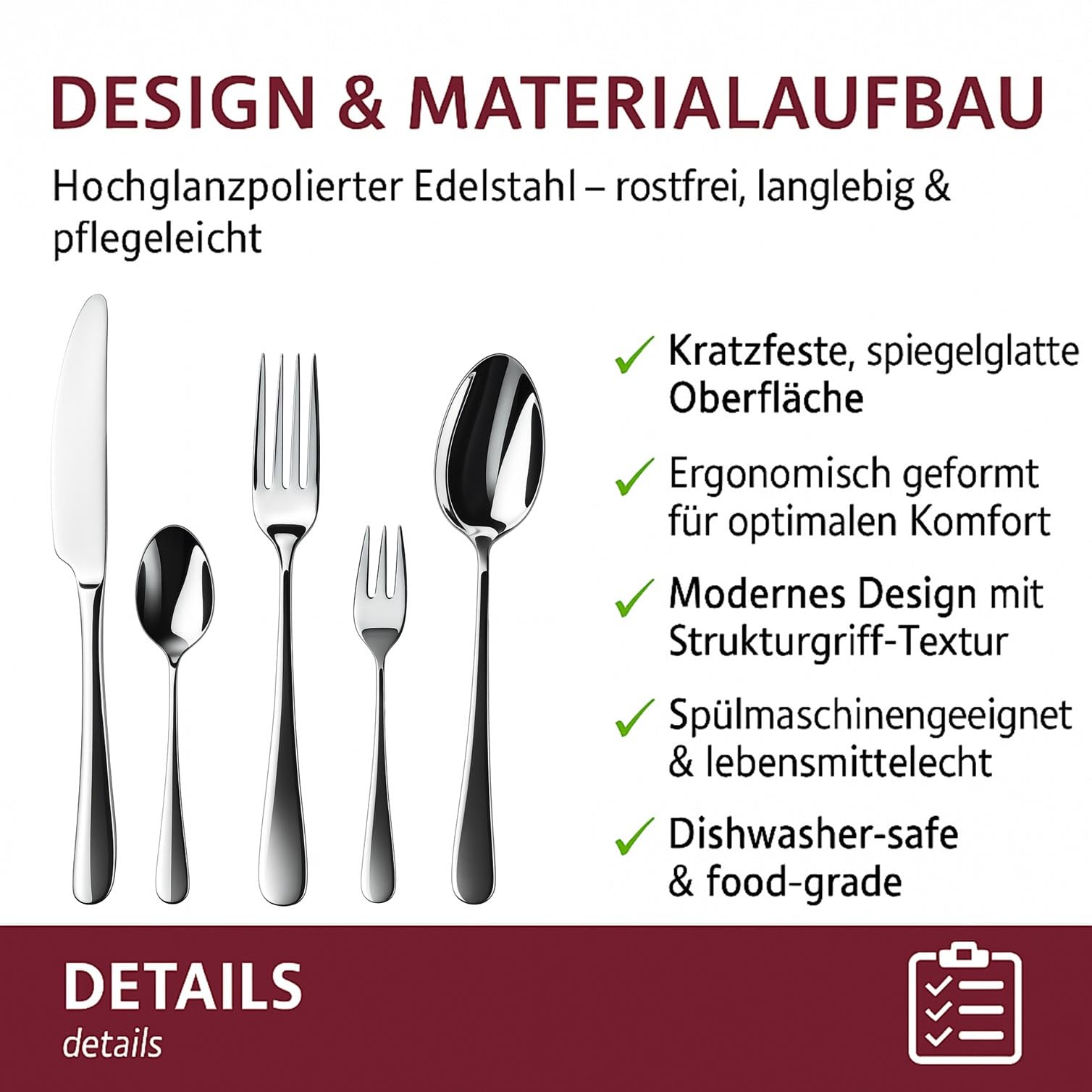 Besteck Set 60-teilig für 12 Personen Edelstahl – elegantes Tafelbesteck Set hochglanzpoliert, spülmaschinenfest und rostfrei; für stilvolle Tischkultur im Alltag und zu Feiern (Model 3)