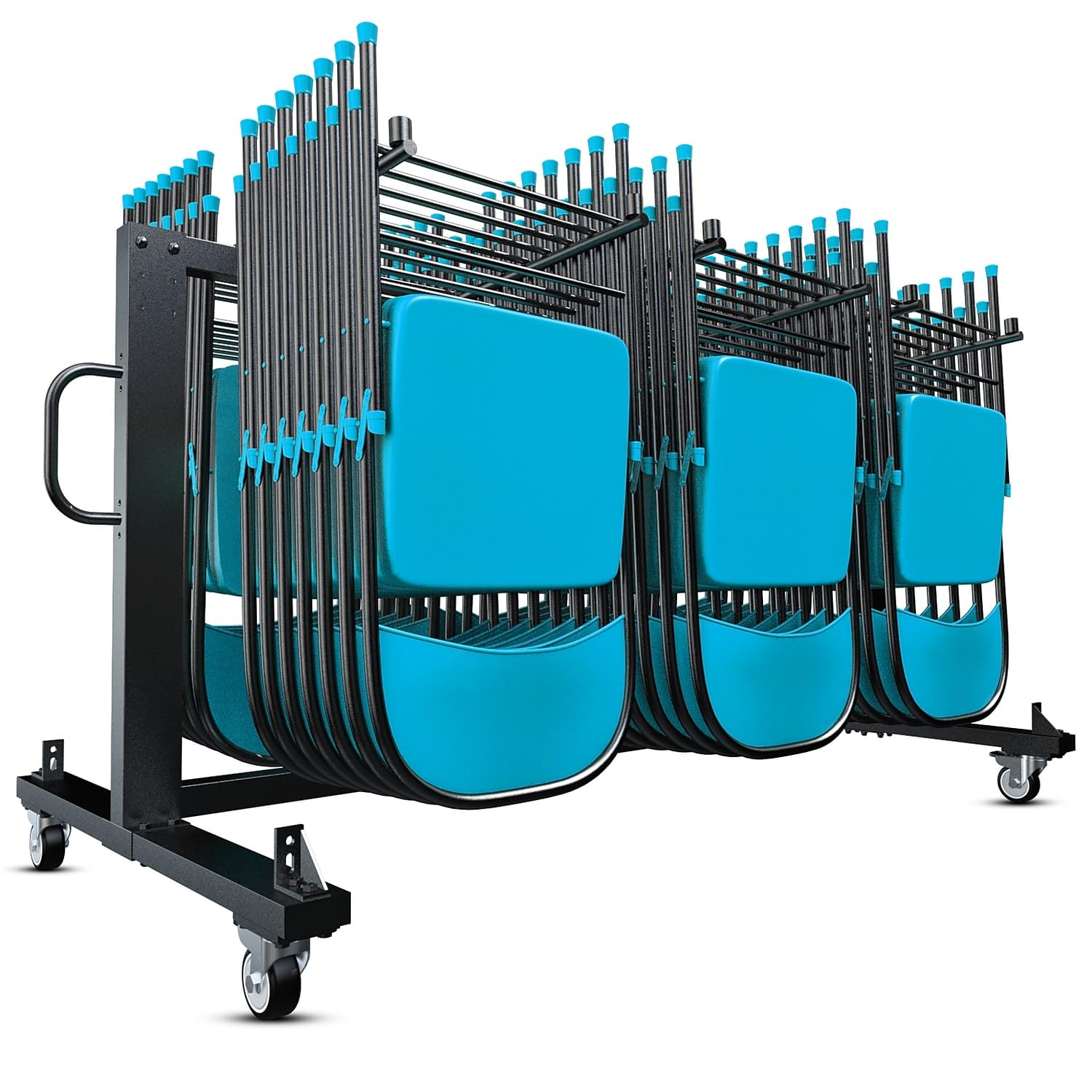 Flash Furniture Hawkins Heavy Duty Folding Table and Chairs Mobile Cart-Locking Wheels, Outdoor Cover, 42 Folding Chairs and 12 Tables Capacity, Black