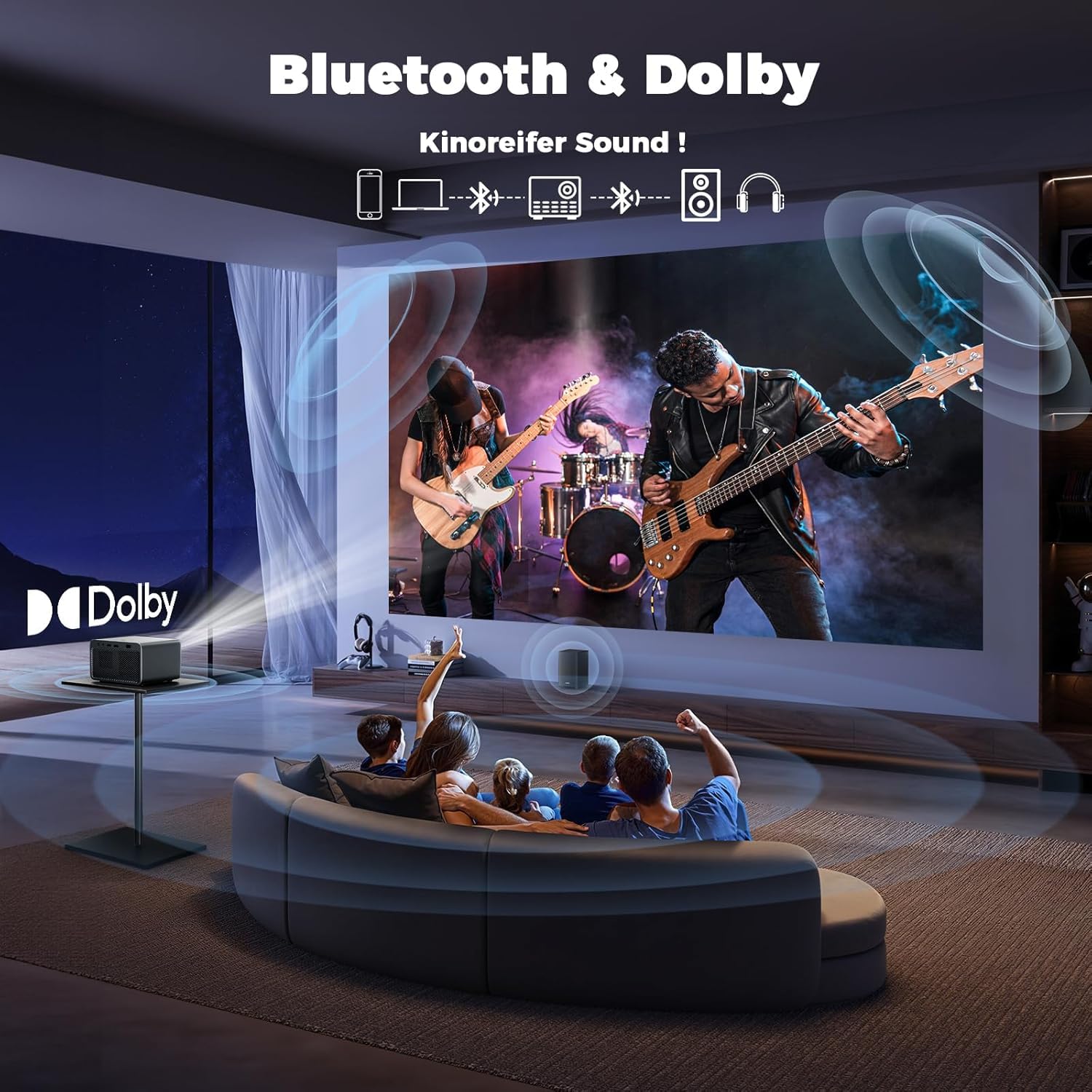 Beamer-4K [Kompatibel mit Netflix & Offizielle App] 2026 Neuer 1080PHD Mini-Smart Beamer-Heimkino mit eARC CEC, Autofokus Projektor WiFi6, Bluetooth, Dolby Audio Outdoor Projector