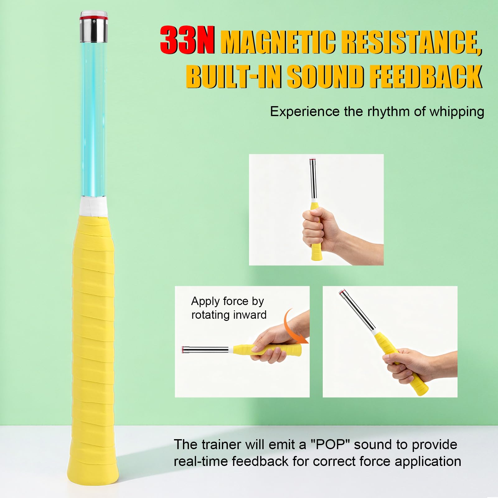 Badminton Entraîneur Puissance, Retour Sonore Badminton Entraîneur Swing avec Résistance Magnétique 33N & Poignée PP Antidérapante pour Une Technique Correcte pour Débutants Pros