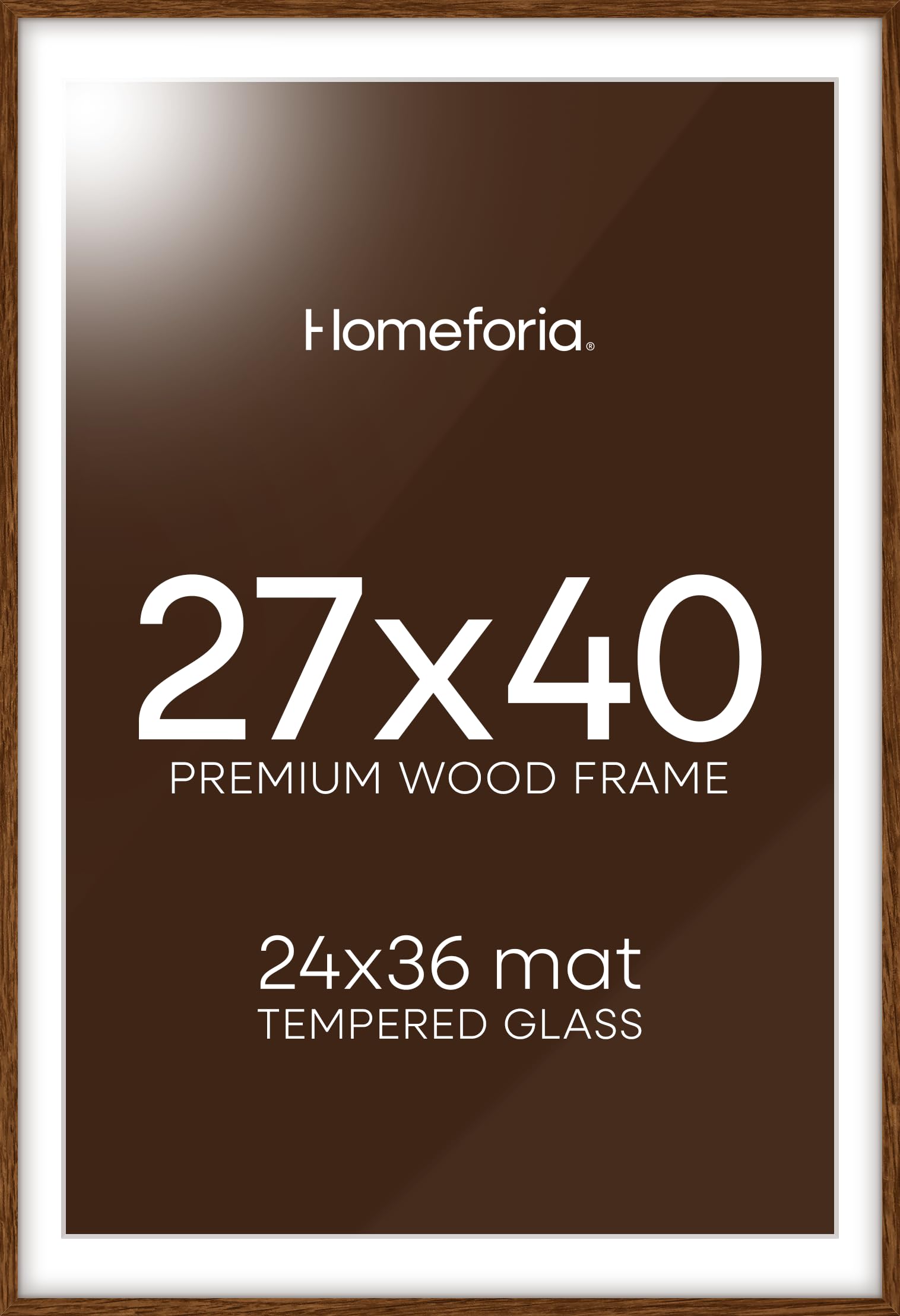 Homeforia 27x40 Brown Oak Poster Frame, High-End Wood, 24x36 Mat, Glass