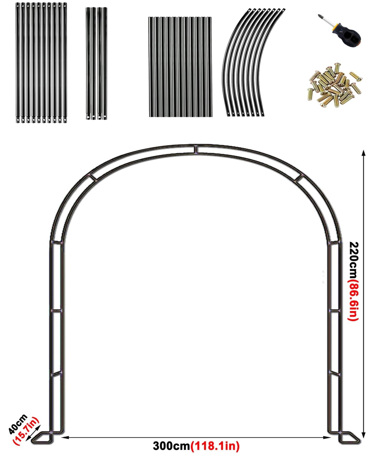 Łuk ogrodowy do roślin pnących i róż, metalowy łuk kratowy, odporna na warunki atmosferyczne, stalowa rama (80-350 cm), idealny do dekoracji ogrodu i podparcia roślin
