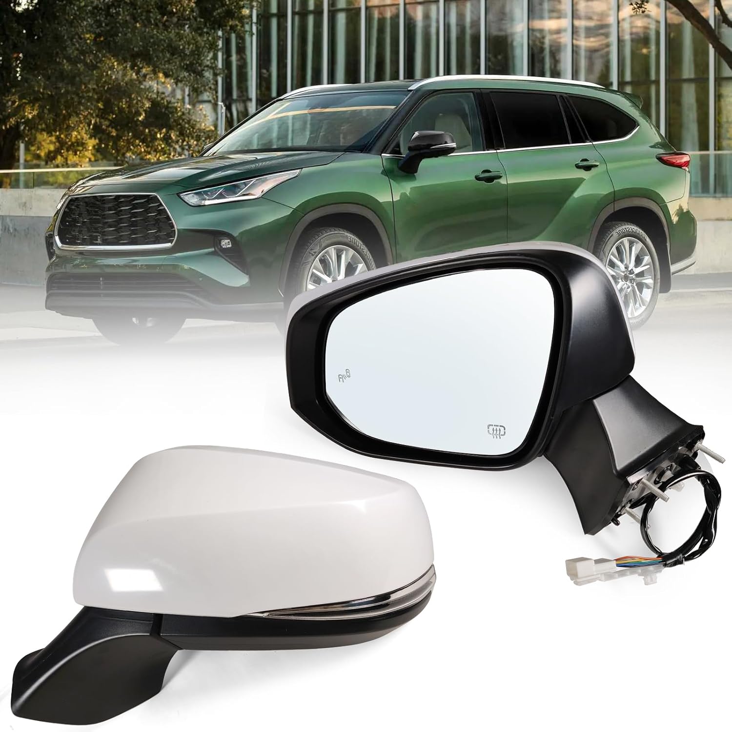Left Driver Side Mirror Fits 2020-2025 Toyota Highlander With Power Glass, Heated,Turn Signal, Manual Folding, Blind Spot can be DIY Paintable Replace 87940-0E350(7Pins)