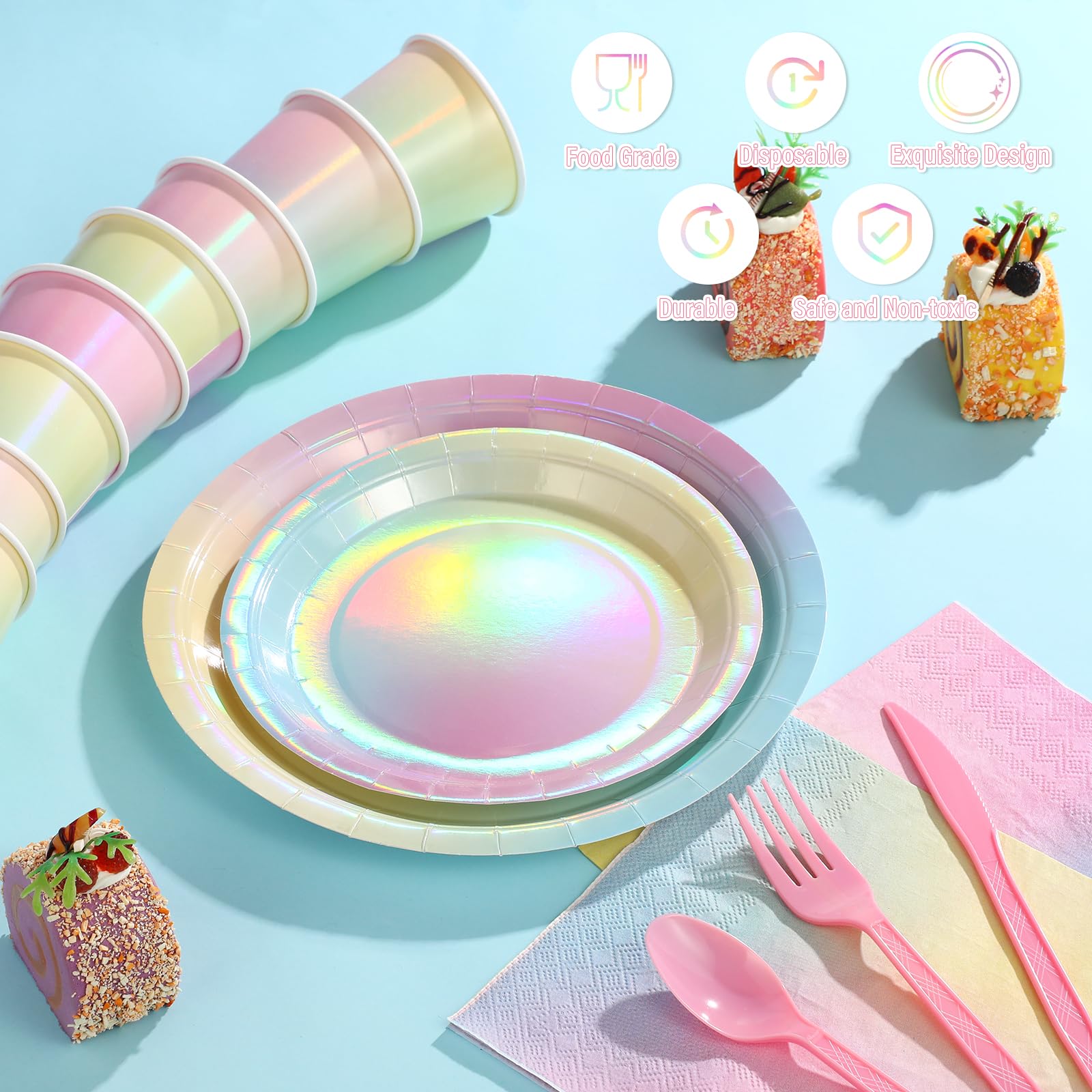 50-Pack Pastel Rainbow Shaped Paper Plates – Colorful Disposable Tableware For Birthdays, Weddings, Parties, Desserts