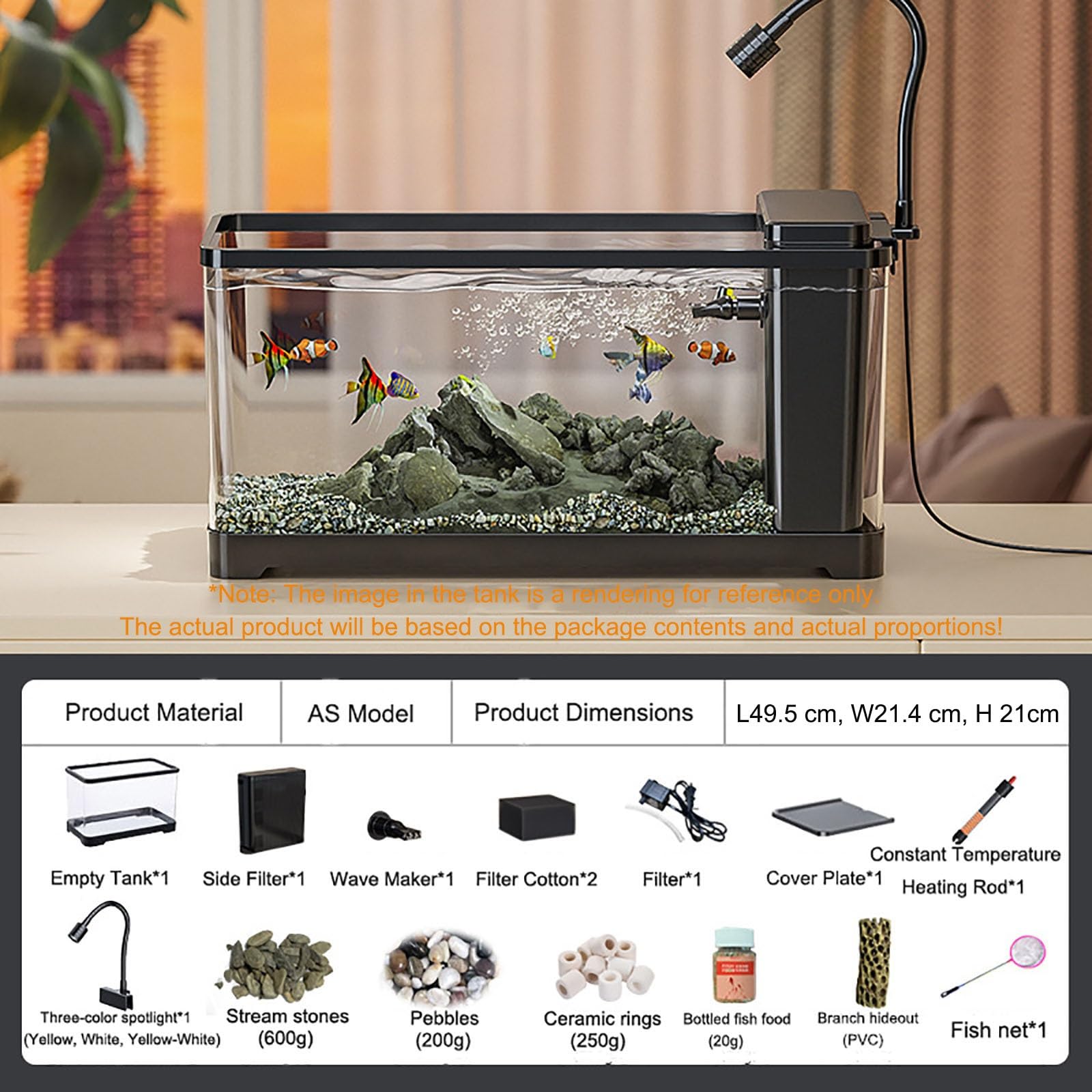 Aquarium avec Filtre Et LED, Aquarium Démarrage Poisson Rouge, Kit Débutant pour Poissons Rouges pour Poissons Betta, Tortues, Grenouilles Et Animaux Aquatiques(L)