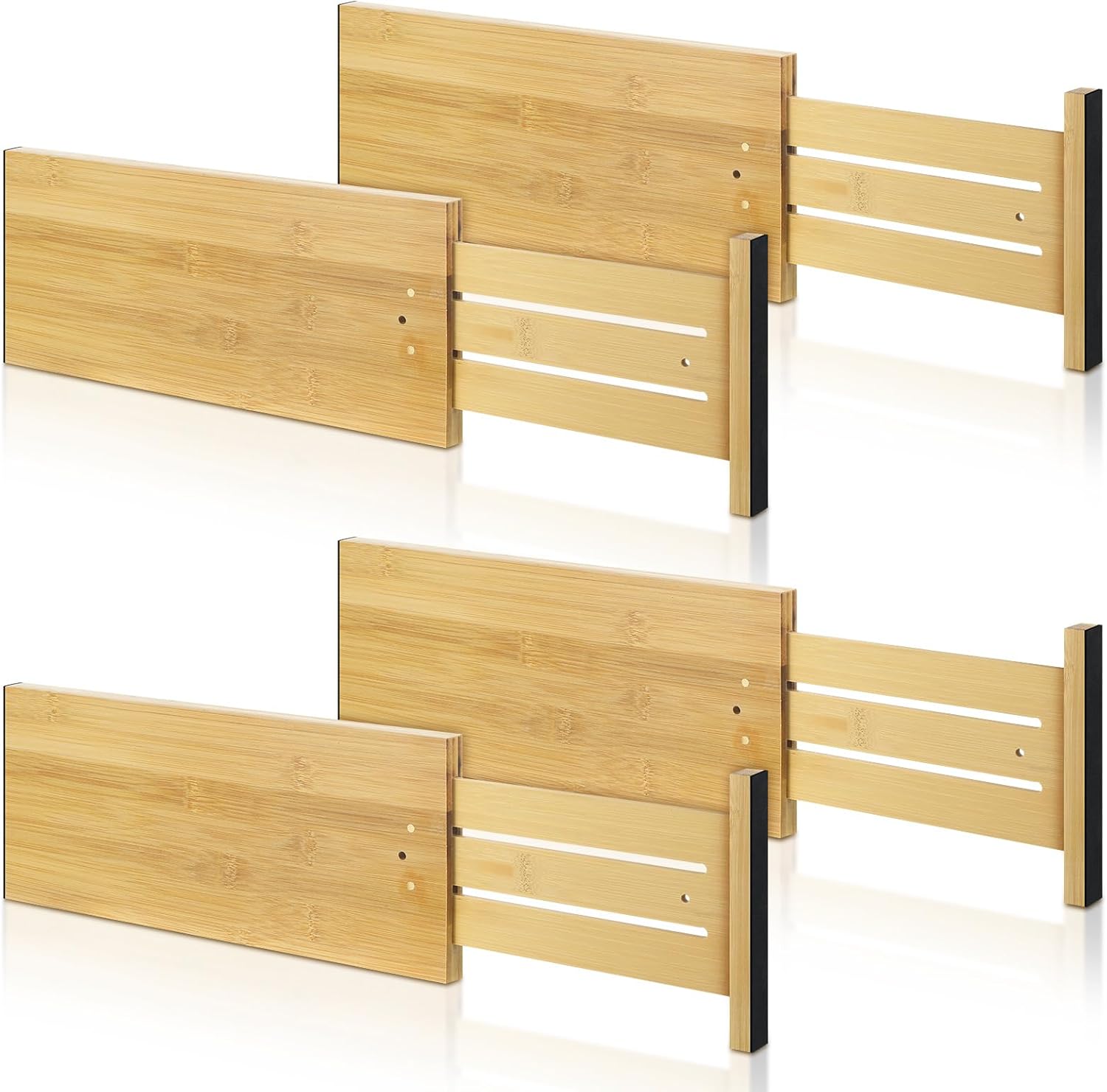 4 separadores de cajones de bambú profundo, organizador de cajones de cocina profunda con resorte para ropa, ajustable y expandible de 15 a 22