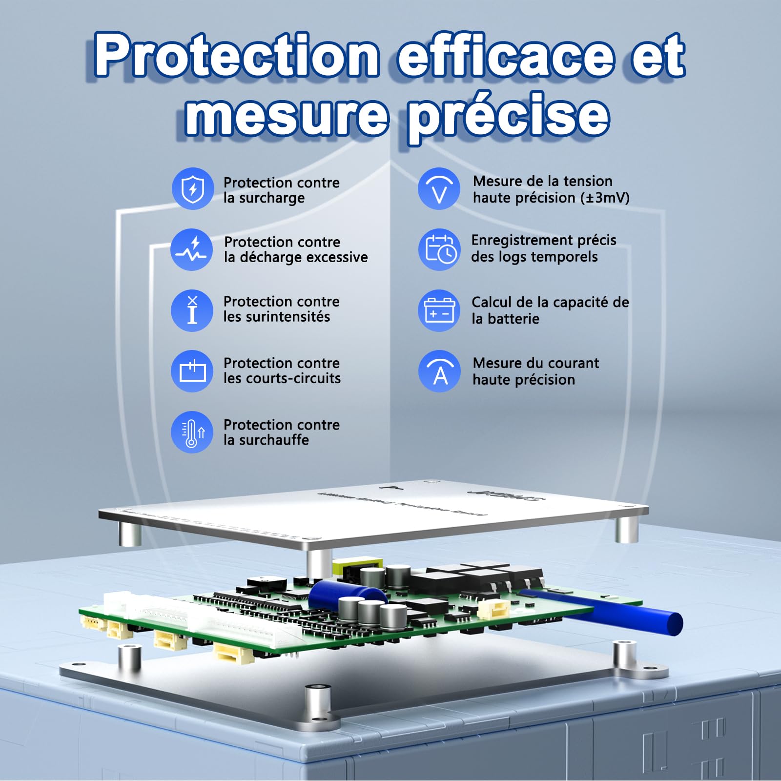 JKBMS Smart BMS 8S-17S 24V-60V 40A Bluetooth avec Équilibrage Actif 0.4A pour Batteries LiFePO4 Li-ION et LTO,Carte de Protection Batterie Lithium(JK-BD4A17S4P)