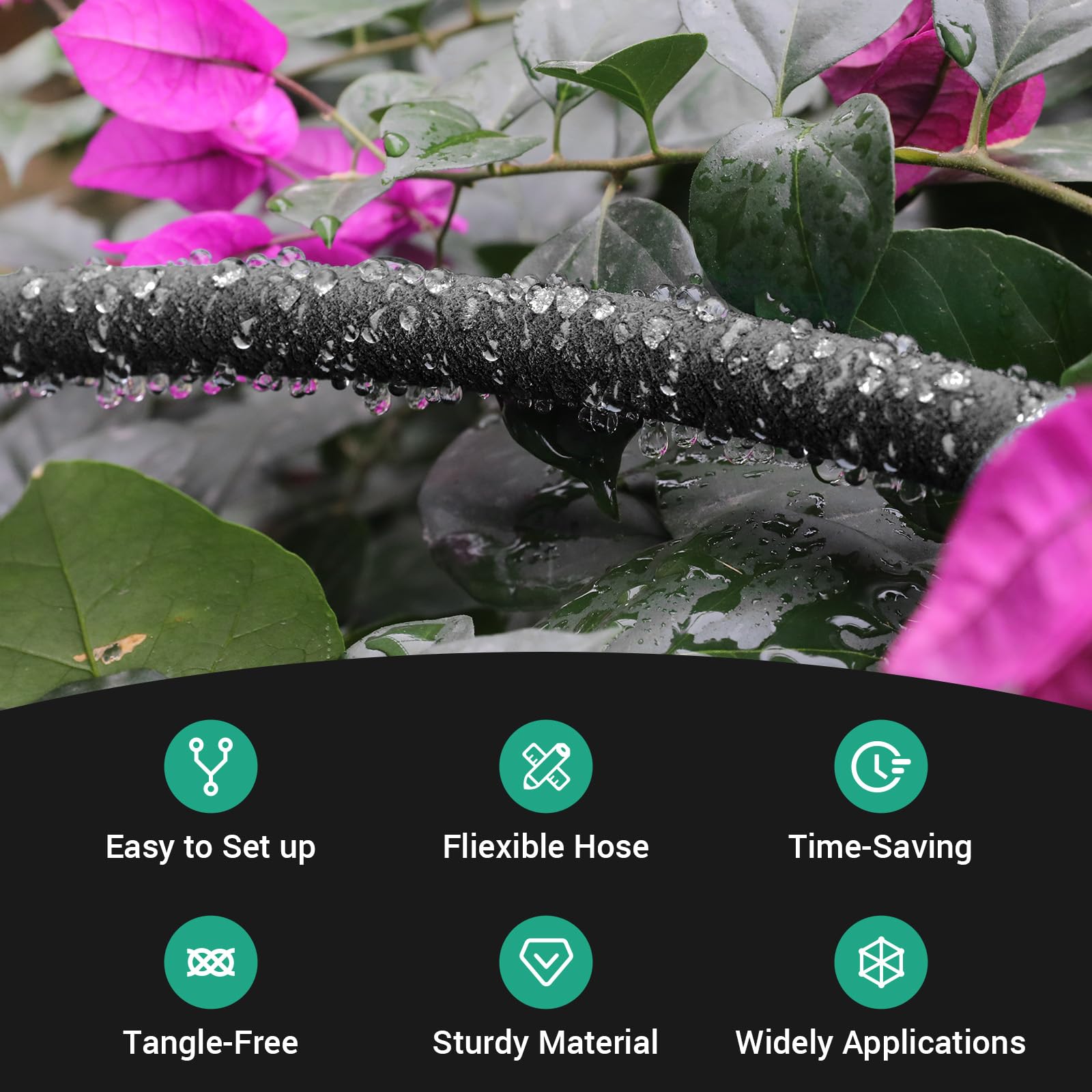Tuyau d'Arrosage Extensible de Jardin 50M - TLGREEN - Caoutchouc - Noir - 12 mm - 5.3 kg - Accessoires inclus - 1 x 50m
