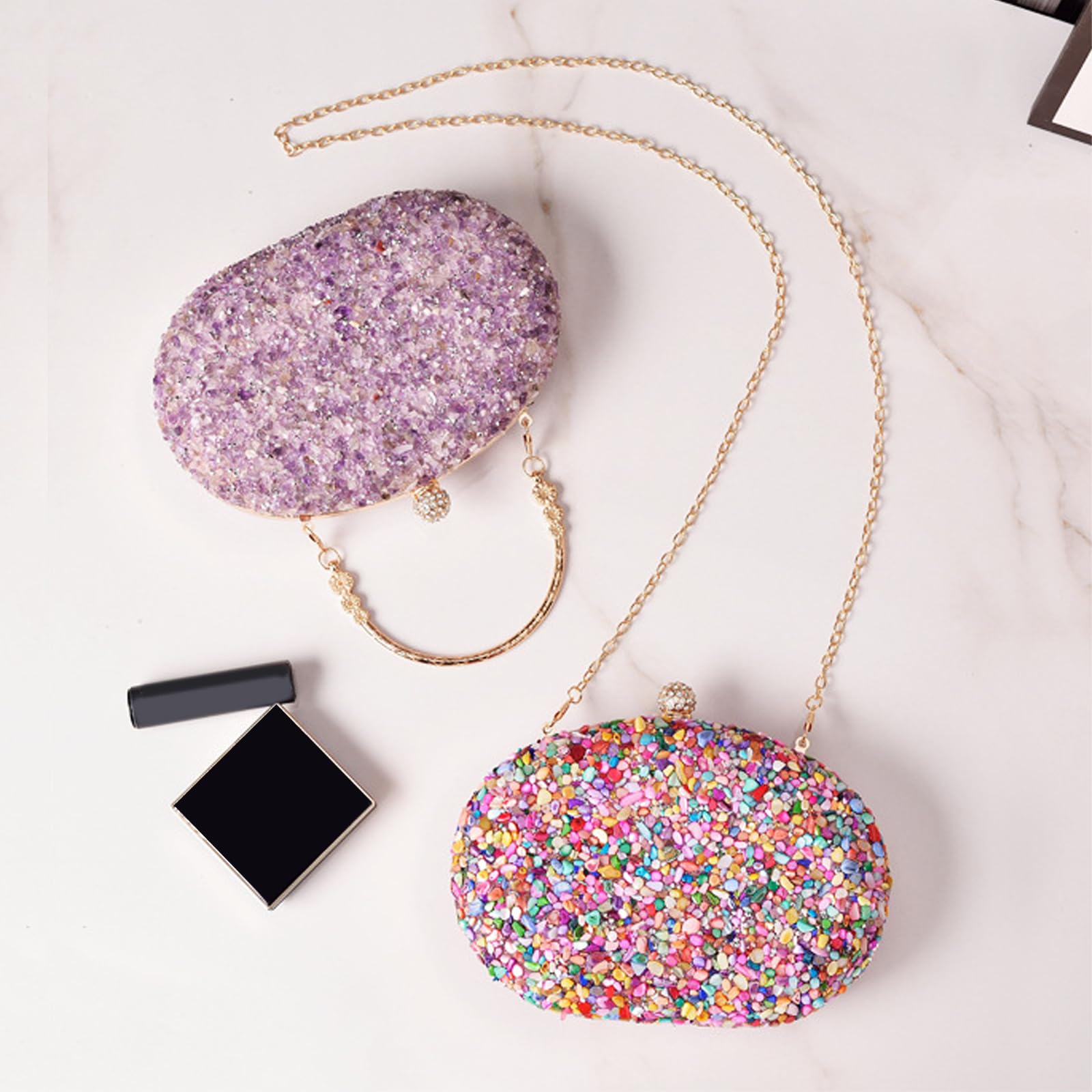 CORIOS Lentejuelas Clutch para Mujer Bolsa de Noche Bolso de Boda Bolsa de Cadena Pequeña Bolso de Fiesta Lujoso Bolso de Hombro Elegante Fiesta de Graduación Banquete Bolsos Bandolera Multicolor