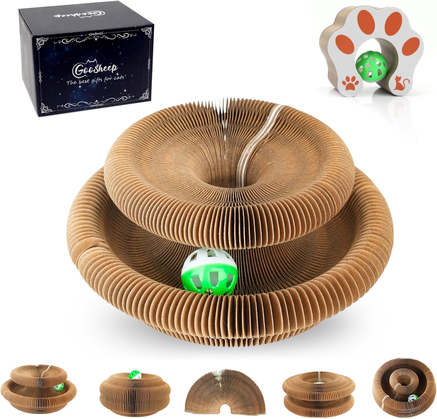 Kitty Kurlz Accordion Magic Organ Cat Scratcher Toys for Indoor Cats – Cardboard Cat Scratching Board Ball Scratcher Pad 1 Pack