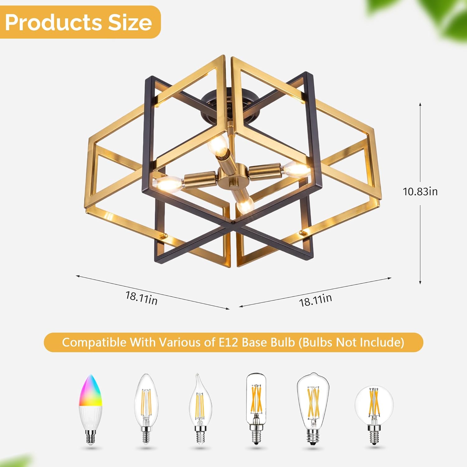 TOCHIC Flush Mount Ceiling Light, Black Gold Farmhouse Flush Mount Chandelier 4 Lights Industrial Metal Light Fixture for Dining Room, Living Room, Foyer, Hallway, Bedroom