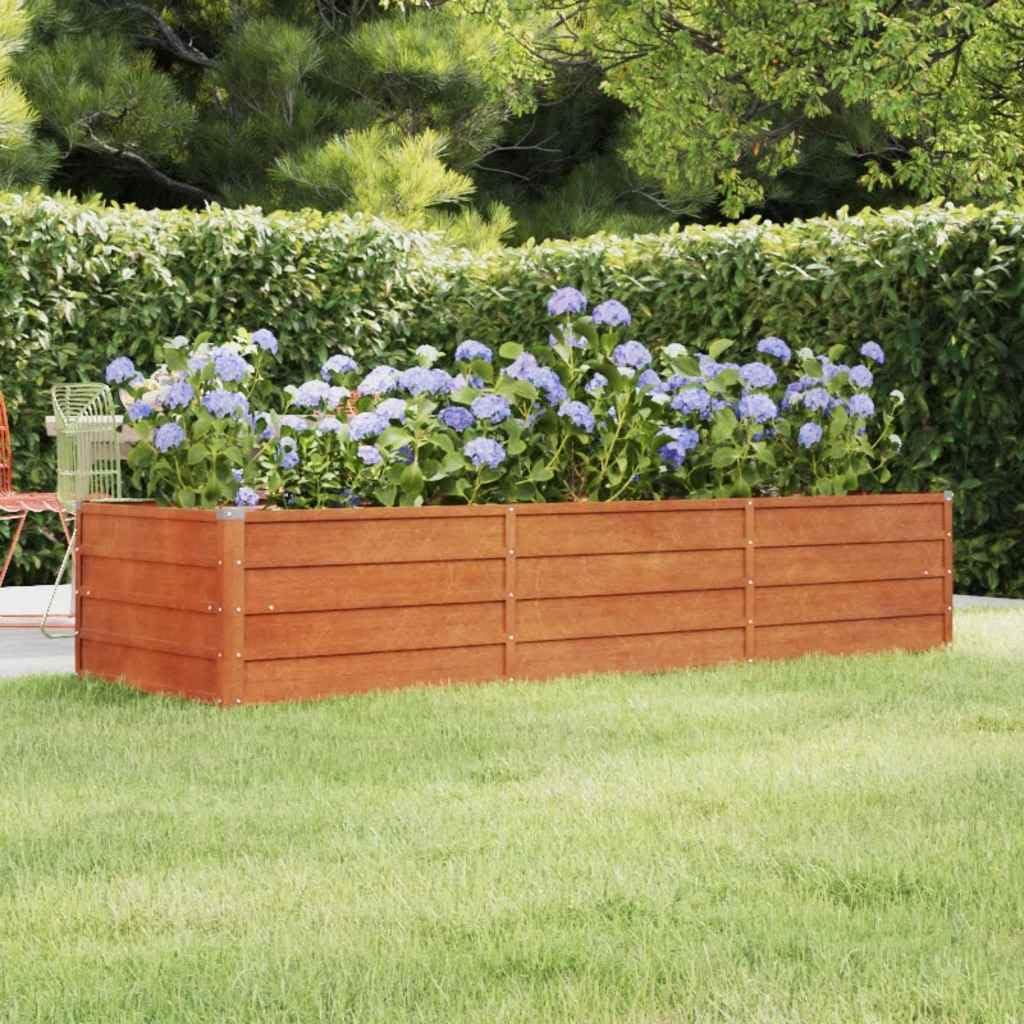 Letto per Orto in Acciaio Corten, Grande Rialzato da Esterno, Fioriera da Balconecon Fondo Aperto, Letto Orto Rialzato da Giardino Aiuola Sopraelevata per Piante, 240 x 80 x 45 cm