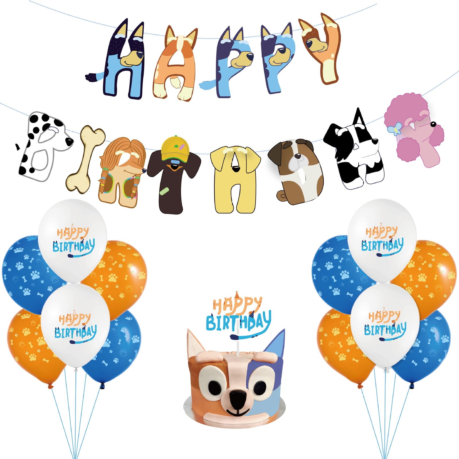 16 Pcs Dogs Birthday Party Decoration Set Cute Cartoon Dog Birthday Banner Latex balloons Puppy Happy Birthday Cake Topper Party Supplies for Pet Theme Birthday Party Decor Supplies Baby Shower