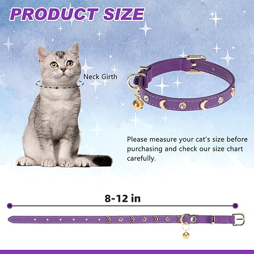 Miniatura 2 de Collar de cuero para gatos con campana y correa de seguridad elástica, collares ajustables para gatitos para hembras, niños, gatos, cachorros,