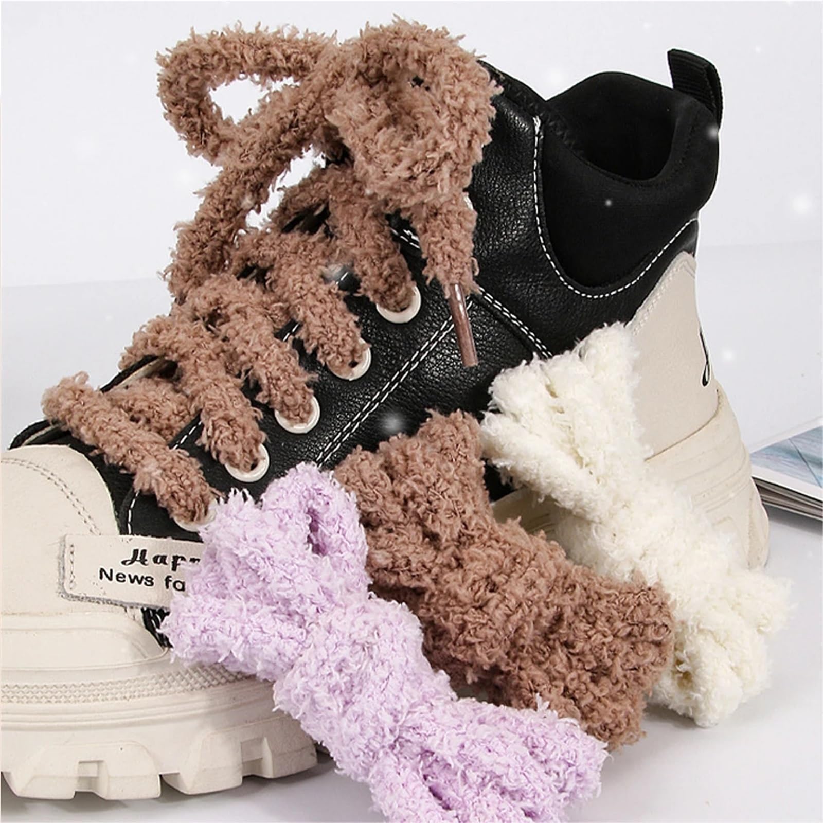 Cordones mullidos 10 Pares de Cordones mullidos de Invierno Cordones de Piel Redondos Gruesos for Botas de Nieve for Zapatos Casuales