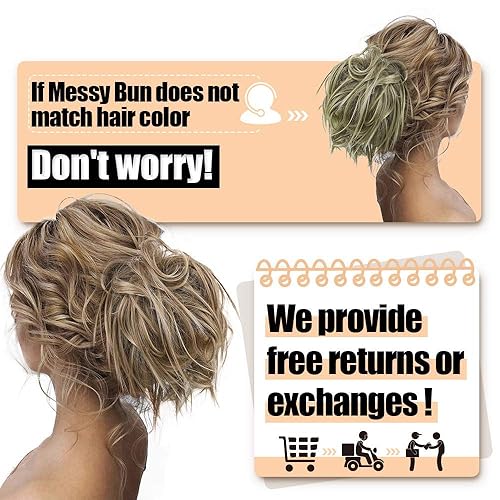 Miniatura 7 de HDM - Moño alborotado, pieza de cabello con banda elástica de goma, extensiones de pelo sintético, extensiones de pelo con goma elástica para mujer