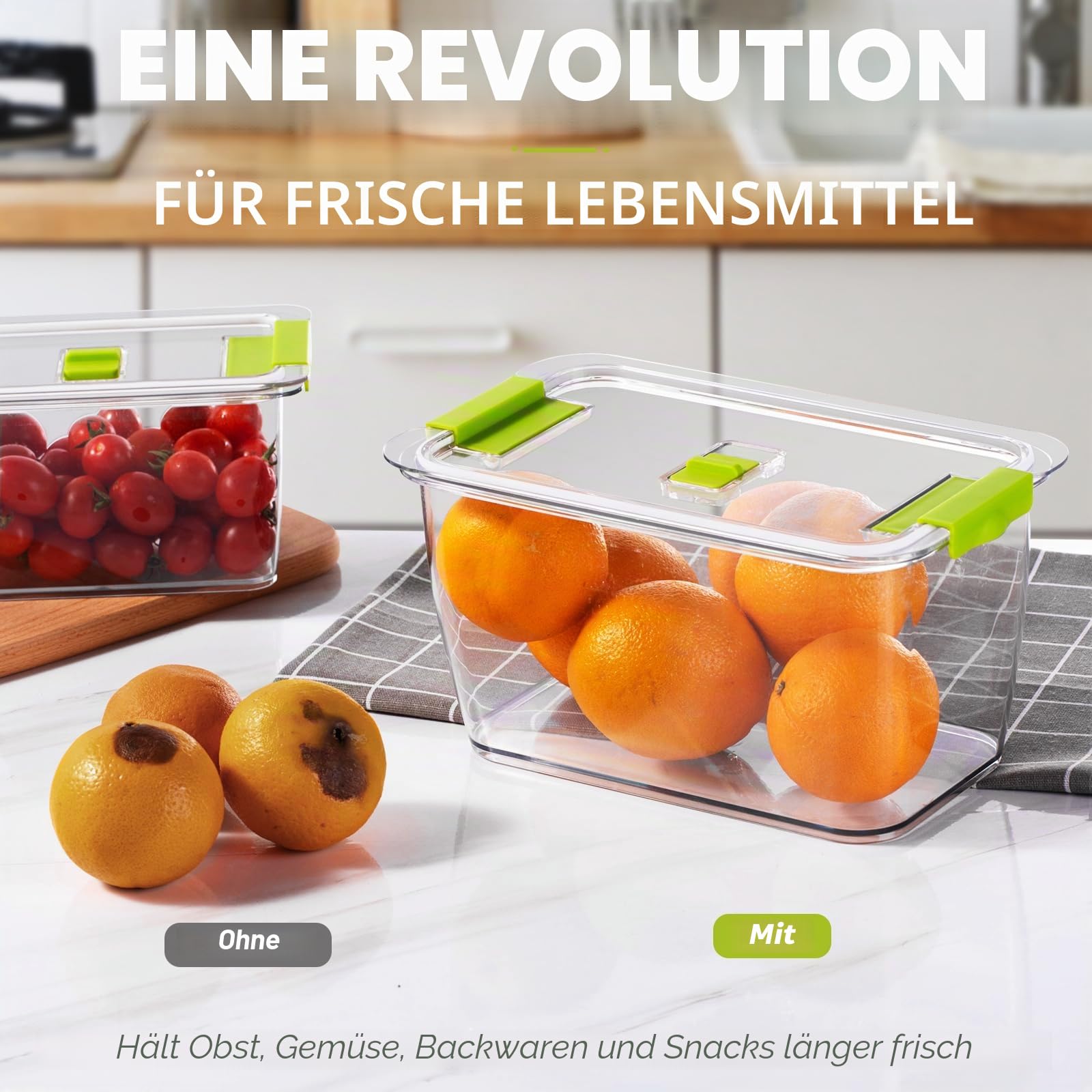 Luxear 3 Stück Frischhaltedose 4,5 l + 1,7 l + 0,5 l BPA-frei für Kühlschrank mit Abtropfgestell, Vorratsbehälter Salat für Gemüse, Obst, Käse, Grün