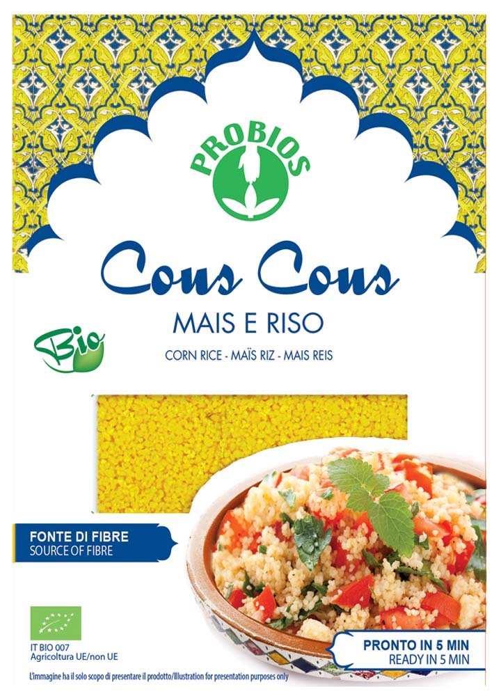 PROBIOS Cuscús de arroz de maíz orgánico, rico en fibra, calidad premium, 500 g