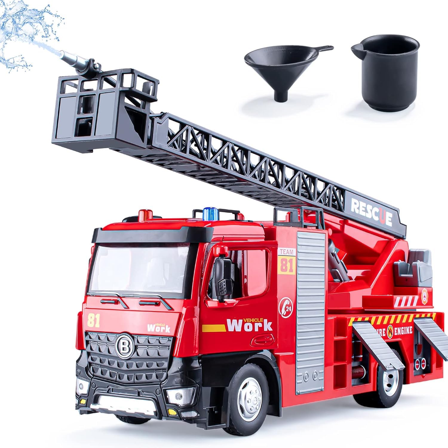 Magicwand® 1:24 Scale Die-Cast Fire Brigade with Spray & Crane with Openable Doors Working Headlights & Tail Lights【Pack of 1】【Multi-Colored】