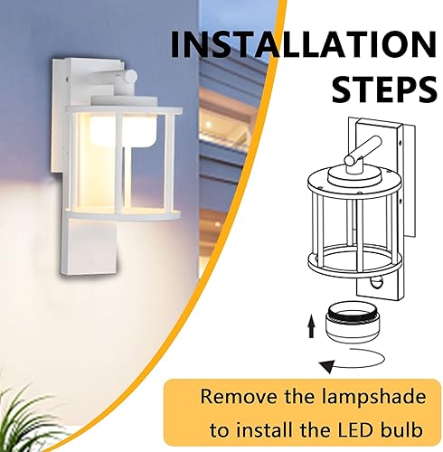 Miniatura 4 de Lustrlach Farol de pared al aire libre blanco para porche exterior con bombilla LED GX53, aplique redondo de montaje en pared para casa, garaje,