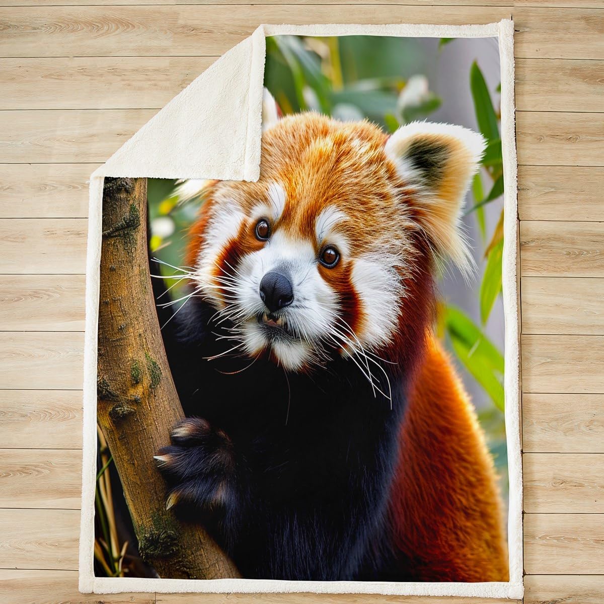 Feelyou Red Panda Fleece Throw Blanket Cute Animal Pattern Plush Blanket for Kids Boys Girls Teens Red Panda Leaves Print Sherpa Blanket Breathable Nature for Sofa Bed Couch,Throw 50x60 Inches