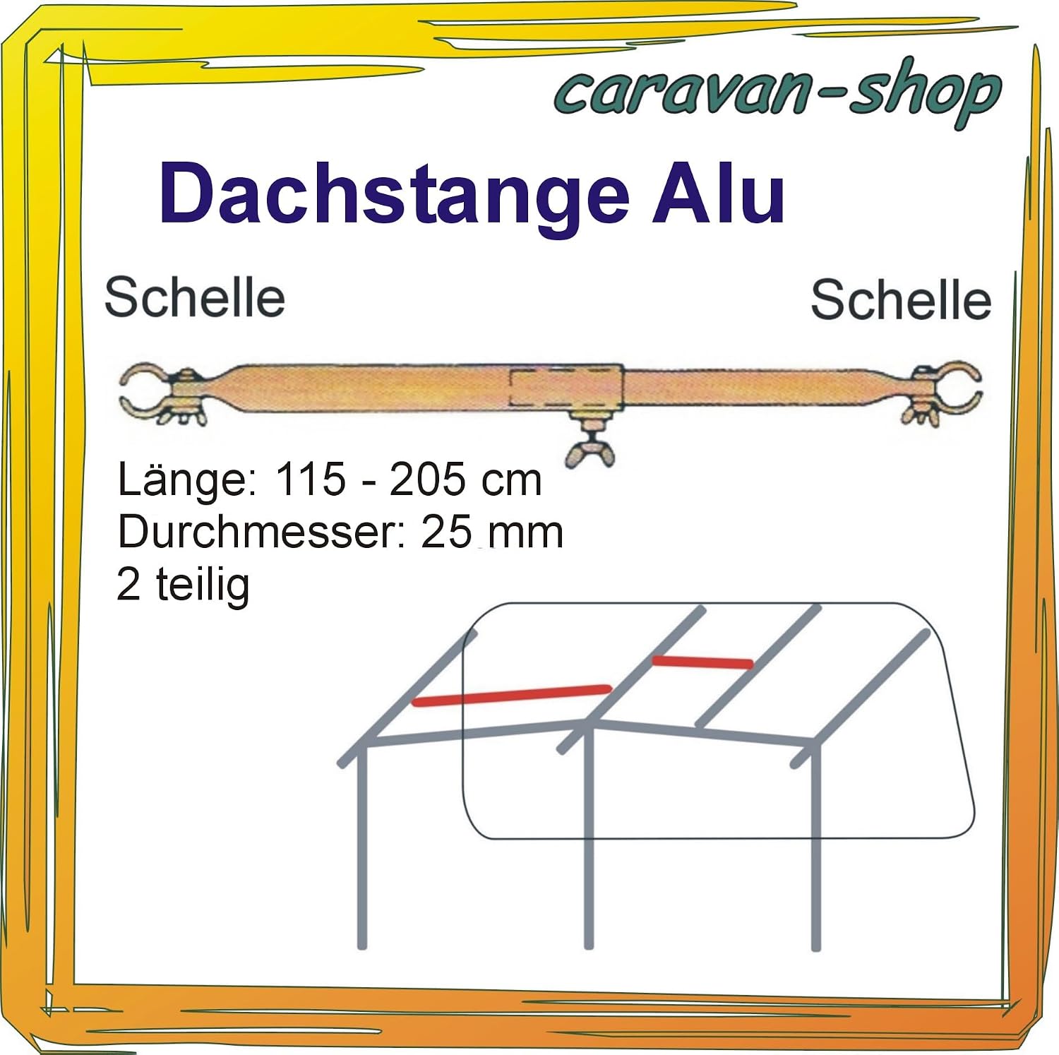 Alu Dachauflagestange 25 Mm – Teleskopierbar 115–205 Cm, Mit Schellen Für Wohnwagen-Vorzelt