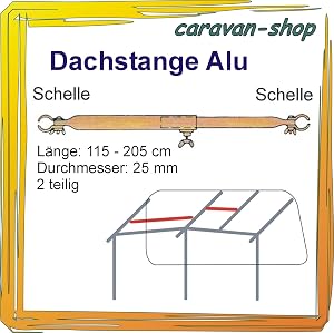 Alu Dachauflagestange 25 Mm – Teleskopierbar 115–205 Cm, Mit Schellen Für Wohnwagen-Vorzelt