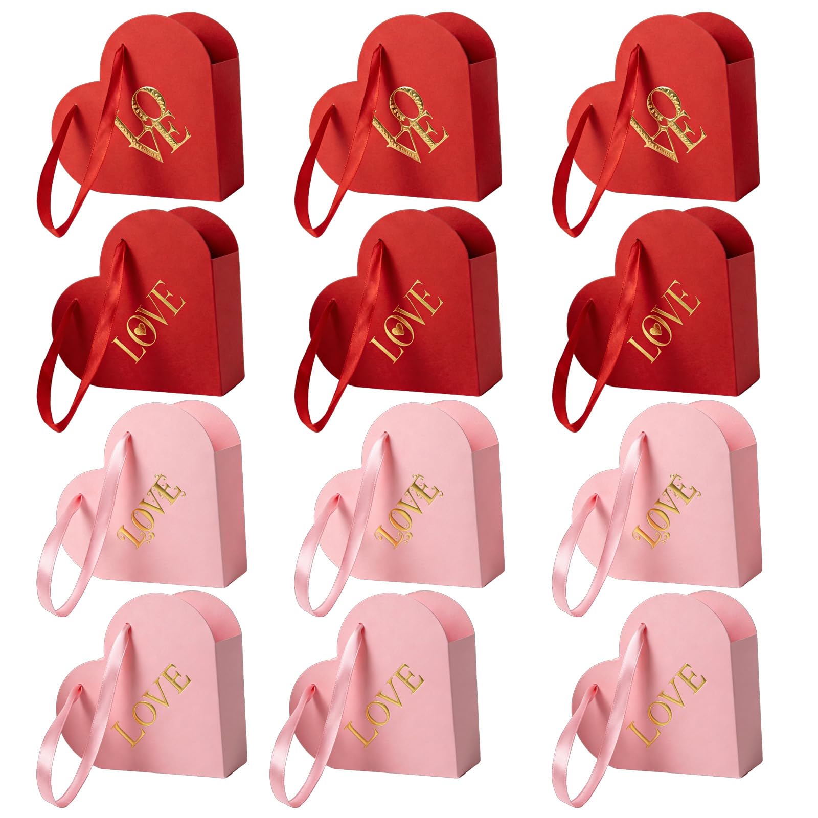 Love Party Favor Boxes - 12-Pack Creative Paper Treat Gift Bags for Birthday Party Supplies and Decorations (pink)