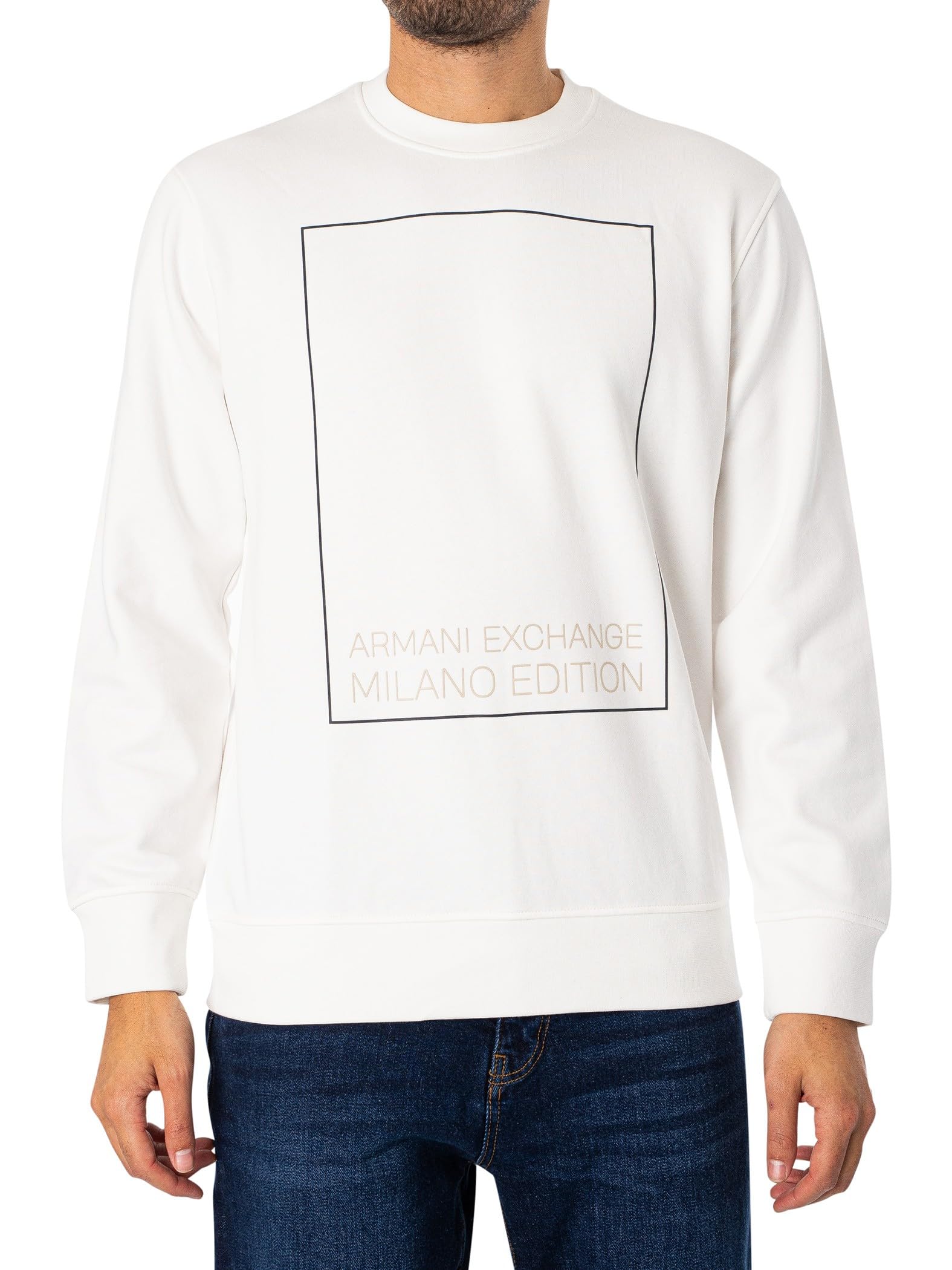 Armani Exchange Men's Milano Edition Pullover Crewneck Sweatshirt Off White, XXL