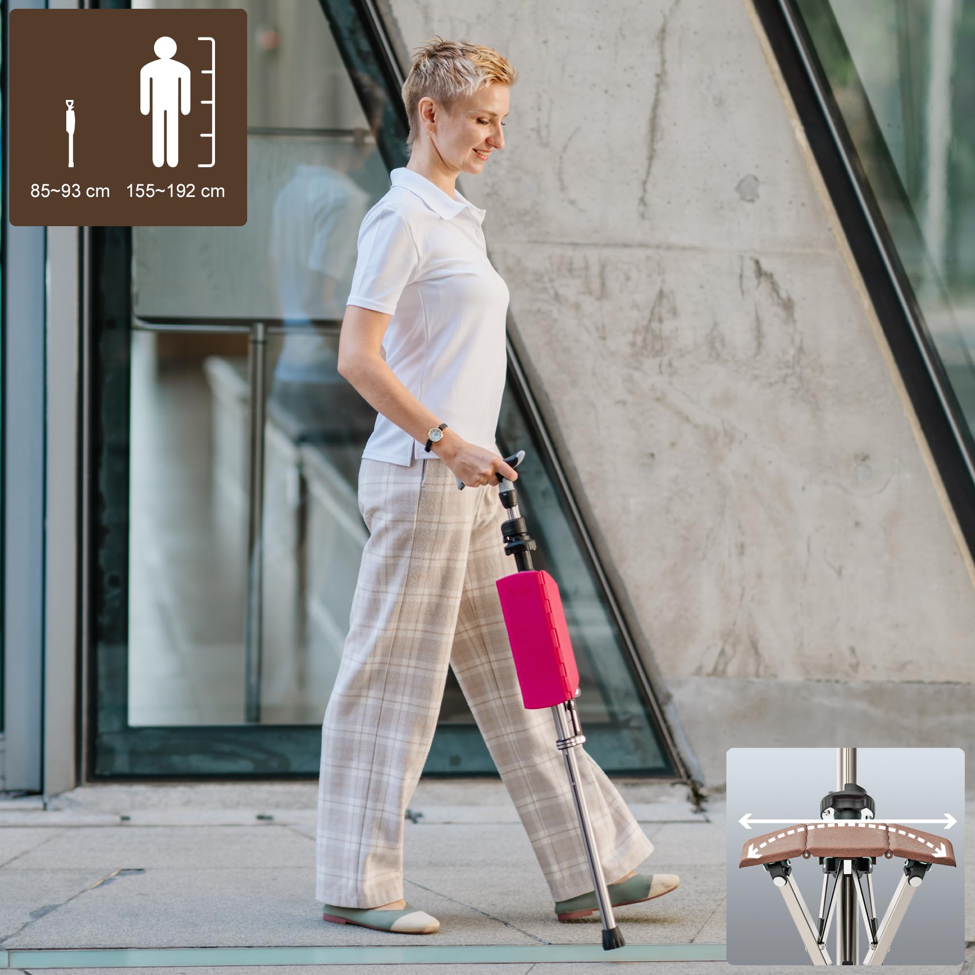Ta-Da Chair Pro - Canne de Marche avec siège, Cadre en Aluminium Ultra-léger, Tabouret Pliable Robuste (jusqu'à 120 kg), Design Pliable, idéal pour Voyages et visites touristiques - Brun, Ajustable