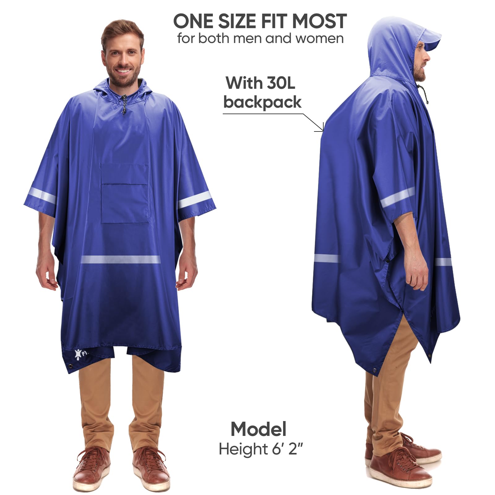 PTEROMY Poncho de lluvia con capucha para adultos con bolsillo, impermeable, ligero, unisex, para senderismo, camping, emergencia
