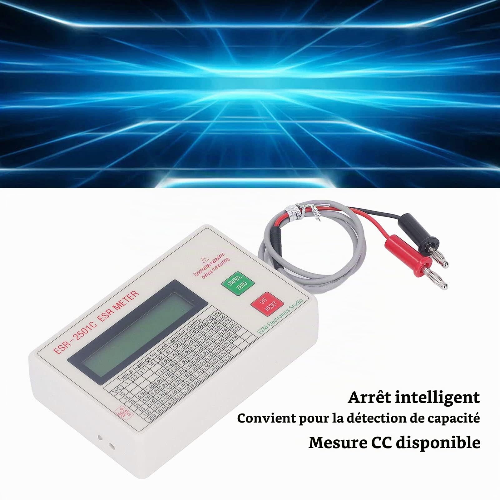 Testeur de condensateurs ESR, Capacimètre numérique de poche à écran LCD, arrêt automatique, testeur de circuits ESR, testeur de circuits électriques.