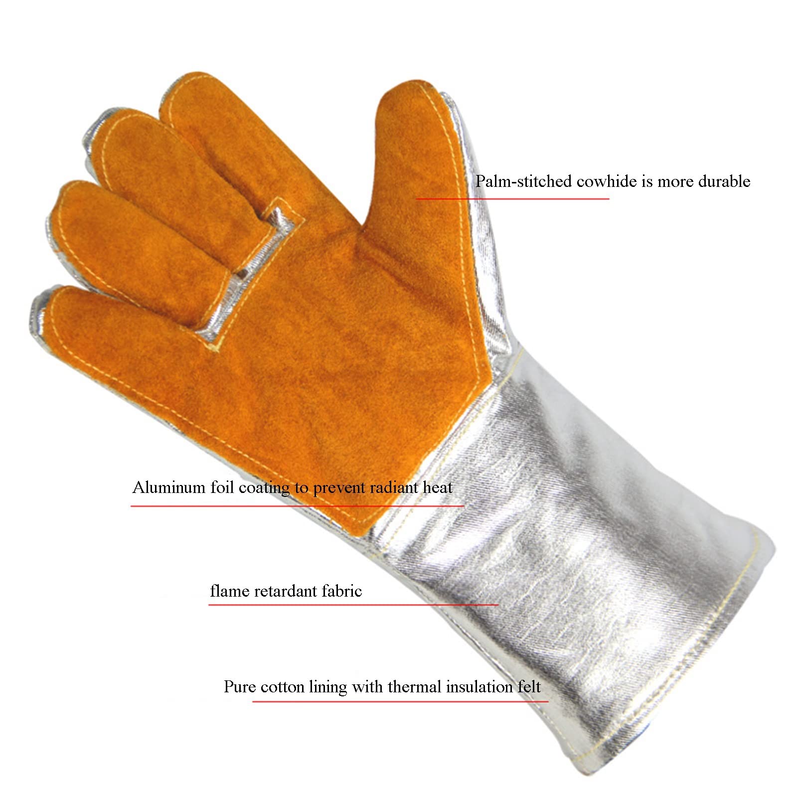Q-FFL Alluminato Guanti Isolanti, Guanti da Barbecue, 300 ℃ Guanti Resistenti alle Alte Temperature per KA Metallurgia Forno di Saldatura